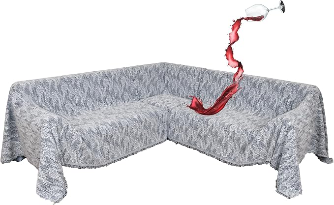 1OO% Waterproof Sectional Couch Covers for Dogs L Shaped Corner Sofa Cover Washable Chenille Sofa Slipcovers Blanket Modern Jacquard Pet Furniture Protector (91"x252", Navy Wave)