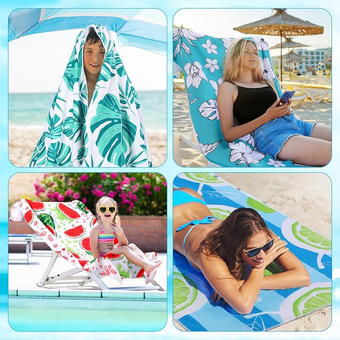 12 Pcs Oversized Microfiber Beach Towels Set 30 x 60 Extra Large Fiber Swim Pool Towel Absorbent Bath Blanket for Travel Vacation Accessories Gift Spa Soft Lightweight(Hawaii)