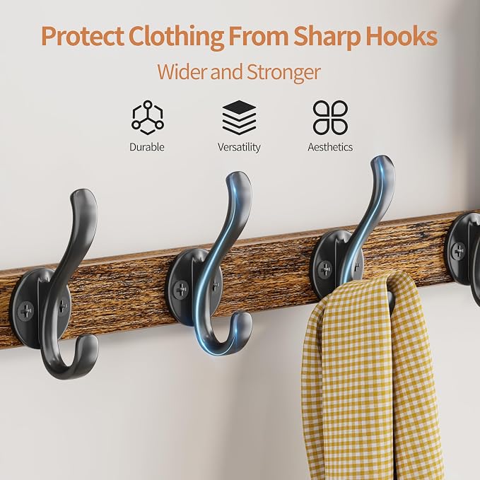 29 inch Coat Rack Wall Mount with Shelf, Entryway Wall Shelf with Hooks, Heavy Duty Coat Hanger Wall Mount with Key Holders and Mail Organizer for Living Room, Bedroom, Black & Brown
