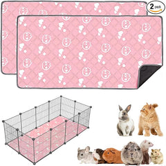 2 Pack Guinea Pig Bedding - Washable Guinea Pig Liners for C&C 2x4 Cage, Waterproof Reusable & Anti Slip Pee Pads Super Absorbent Mats for Small Animals Rabbit Hamster Rat (Pink, 57 x 28 Inch)