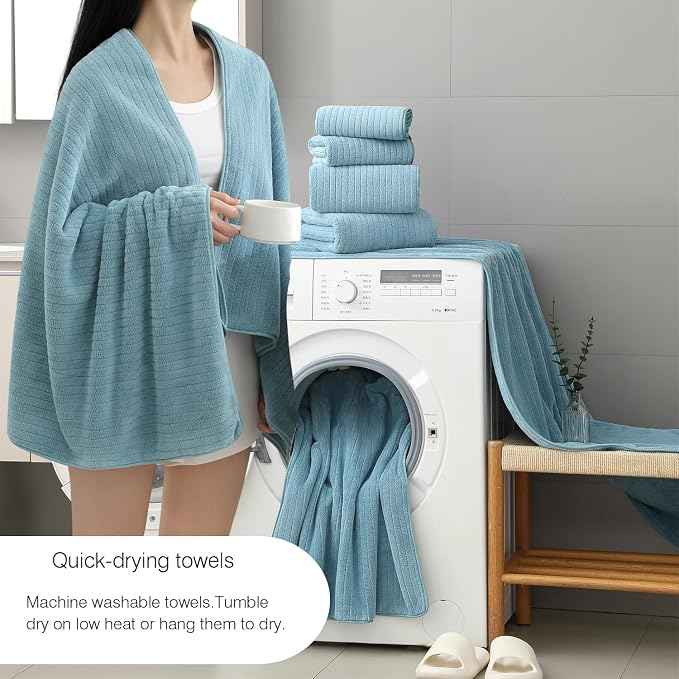 18 Piece Family Bath Towel Set Include 6 Bath Towels,6 Hand Towels and 6 Washcloths Soft Bathroom Towel with Hanging Loops,Highly Absorbent Quick Dry Towels Set for Bathroom,Hotel and Spa-Turquoise