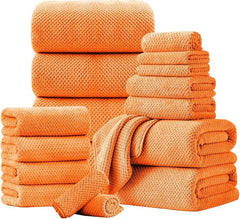 18 Piece Microfiber Bath Towels Set - 6 Bath Sheets,6 Hand Towels And 6 Washcloths,Soft Family Towels,Highly Absorbent Bathroom Towel,Quick Dry Shower Towel Luxury Towels For Hotel Spa Dorm-Tangerine