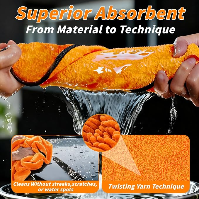 20 Pack Microfiber Car Drying Towel, 24 x 16 Inch Car Microfiber Cleaning Towels Bulk, Lint-Free, Quick Drying, Dual-Sided Detailing Buffing Polishing Waxing Soft Towels for SUV, Truck and Boats