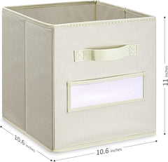 11 Inch Storage Cube,Storage bin (Set of 10) Foldable Fabric Cube Storage Bins with 10 Labels Window Cards & a Pen,Baskets Containers for Shelves,Closet Organizers Box,cube storage,Beige