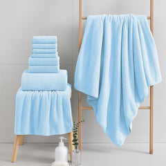 18 Piece Microfiber Bath Towels Set - 6 Bath Sheets,6 Hand Towels And 6 Washcloths,Soft Family Towels,Highly Absorbent Bathroom Towel,Quick Dry Shower Towel Luxury Towels For Hotel Spa Dorm-Blue