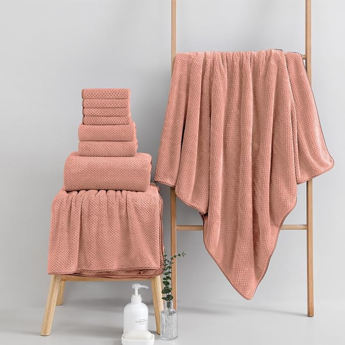 18 Piece Microfiber Bath Towels Set - 6 Bath Sheets,6 Hand Towels And 6 Washcloths,Soft Family Towels,Highly Absorbent Bathroom Towel,Quick Dry Shower Towel Luxury Towels For Hotel Spa Dorm-Orange