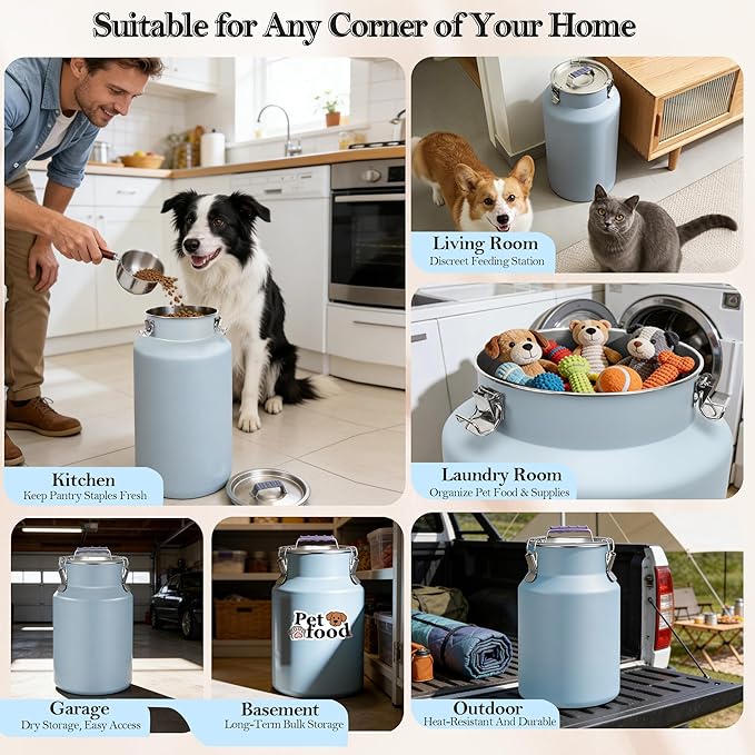 25 lb Stainless Steel Dog Food Storage Container, Airtight Metal Pet Food Canister with Lid & Scoop for Dog Cat Kibble, Heavy Duty for Daily Use, Keeps Kibble Fresh & Crunchy