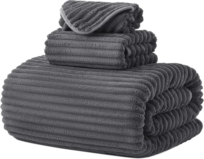 3 Pack Bath Towel Set, 40"x80" Oversized Bath Sheet, Charcoal Gray | Ultra Soft Microfiber, Lint Free, Quick Dry, Highly Absorbent, Full Body Coverage, 1 Bath Sheet, 1 Hand Towel, 1 Washcloth