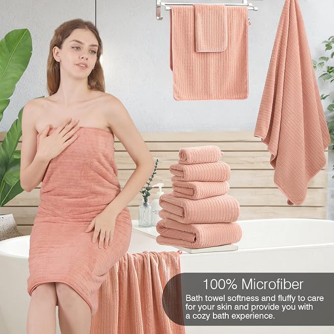 18 Piece Family Bath Towel Set Include 6 Bath Towels,6 Hand Towels and 6 Washcloths Soft Bathroom Towel with Hanging Loops,Highly Absorbent Quick Dry Towels Set for Bathroom,Hotel and Spa-Orange