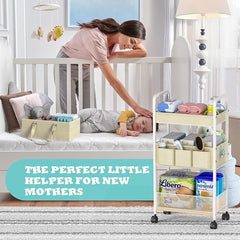 2In1 Baby Diaper Caddy & 3-Tier Rolling Cart, Diaper Caddy Organizer Carts with Dividers, Mobile Metal Utility Cart for Nursery Essentials, Detachable Bedside Cart, Large Capacity, White