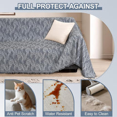 1OO% Waterproof Sectional Couch Covers for Dogs L Shaped Corner Sofa Cover Washable Chenille Sofa Slipcovers Blanket Modern Jacquard Pet Furniture Protector (91"x276", Navy Wave)