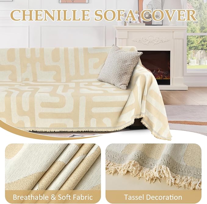 1OO% Waterproof Sectional Couch Covers for Dogs L Shaped Corner Sofa Cover Washable Chenille Sofa Slipcovers Blanket Modern Jacquard Pet Furniture Protector (91"x276", Boho Beige)