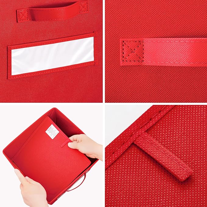 11 Inch Storage Cube,Storage bin,cube storage (Set of 10) Foldable Fabric Cube Storage Bins with 10 Labels Window Cards & a Pen,Baskets Containers for Shelves,Closet Organizers Box,Red