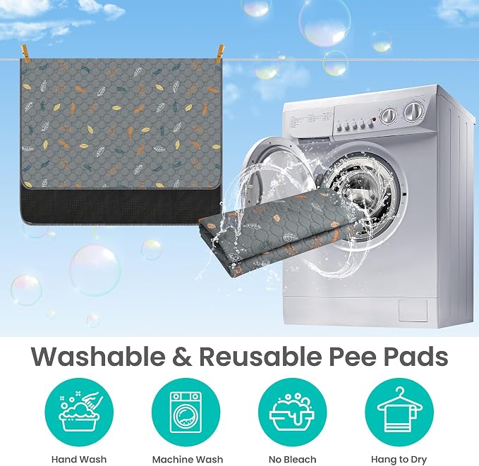 2 Pack 36"x40" Washable Pee Pads for Dogs, Reusable & Absorbent | Large reusable dog pads with leakproof non-slip backing, highly absorbent for crates, playpens, beds and potty training.