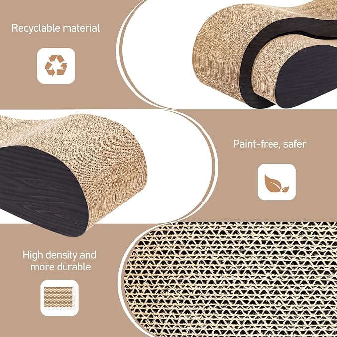 2 in 1 Cat Scratcher for Indoor Cats, Large Cardboard Cat Scratcher Lounger, 100% Recyclable&Reversible Horizontal Scratching Pads Prevents Furniture Damage,Brown