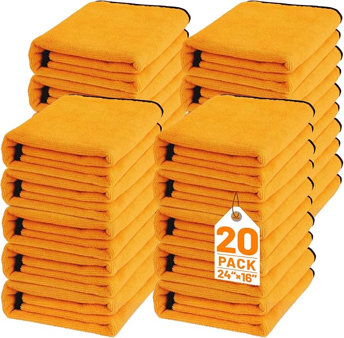 20 Pack Microfiber Car Drying Towel, 24 x 16 Inch Car Microfiber Cleaning Towels Bulk, Lint-Free, Quick Drying, Dual-Sided Detailing Buffing Polishing Waxing Soft Towels for SUV, Truck and Boats