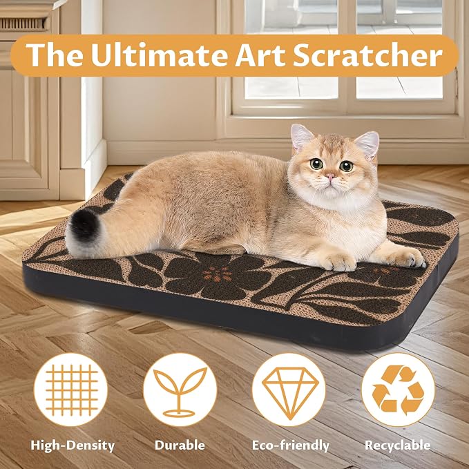 2 Pack Cat Wall Scratcher, Art Cat Scratching Board for Cats | Wall Mounted Cat Scratch Pad, Water-Based Ink, Hook&Loop Strips, Floor or Wall Use, 16.7x11x1 Inch, Black & White 4