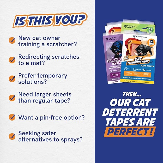 10 Pack Cat Scratch Furniture Protector Tape Sheets – Double-Sided Sticky Training (5 XL, 5 Large) – Anti-Scratch Couch & Sofa Guard – Clear – Not for Leather, Velvet, Microfiber