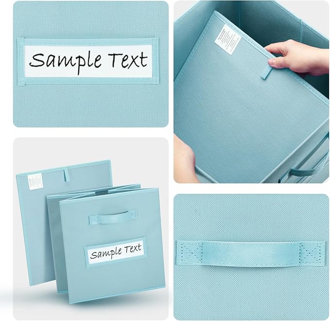 11x11 storage cube bins (Set of 10) Foldable Fabric storage cubes with 10 Labels Window Cards & a Pen,11 inch cube storage bin,Closet Organizers for Shelves,Cubby Organizer Boxes,Blue
