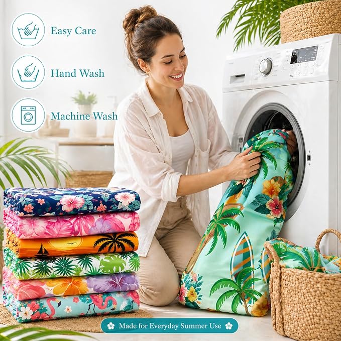 12 Pack Microfiber Beach Towel Set 32x71 Oversized Extra Large Swim Pool Towel Soft Fiber Beach Towels Set for Summer Travel Spa Swim Pool Accessories Vacation Essential Gift(Hawaii Tropical)