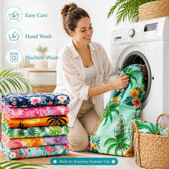 12 Pack Microfiber Beach Towel Set 32x71 Oversized Extra Large Swim Pool Towel Soft Fiber Beach Towels Set for Summer Travel Spa Swim Pool Accessories Vacation Essential Gift(Hawaii Tropical)
