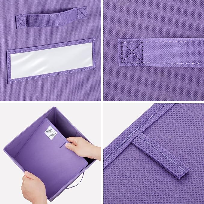 13x13x13 storage cube bins (Set of 10) Fabric storage cubes with 10 Labels Window Cards & a Pen, storage cubes 13x13, Collapsible 13 inch cube storage bins, Cubby Organizer Boxes, Purple
