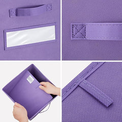 13x13x13 storage cube bins (Set of 10) Fabric storage cubes with 10 Labels Window Cards & a Pen, storage cubes 13x13, Collapsible 13 inch cube storage bins, Cubby Organizer Boxes, Purple