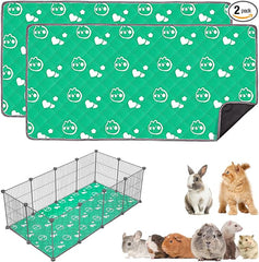2 Pack Guinea Pig Bedding - Washable Guinea Pig Liners for C&C 2x4 Cage, Waterproof Reusable & Anti Slip Pee Pads Super Absorbent Mats for Small Animal Rabbit Hamster Rat (Green, 57 x 28 Inch)