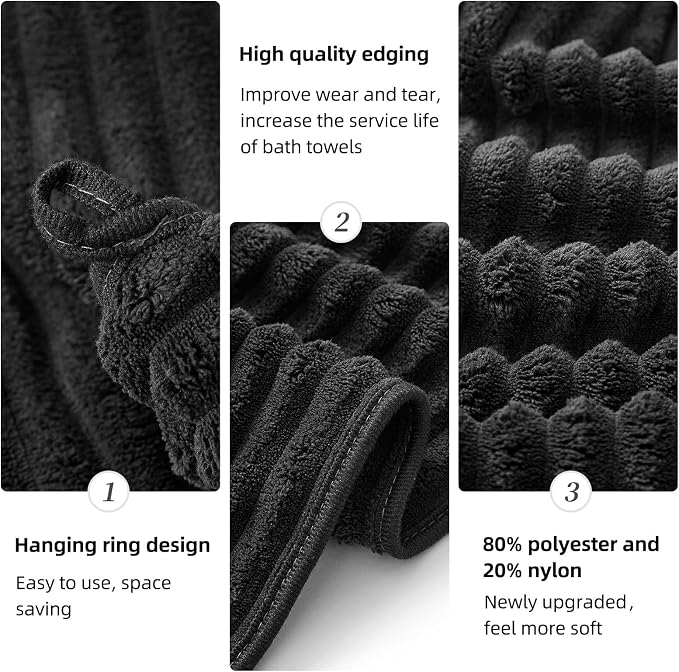 2 Piece Bath Sheets, 40"x80" Microfiber Bath Towels, Black | Extra-large size, Quick dry, Highly Absorbent, Lint Free .shower towels for bathroom gym spa .Big and Tall users