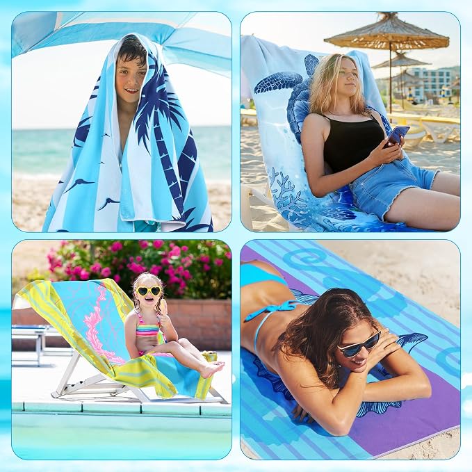 12 Pcs Oversized Microfiber Beach Towels Set 30 x 60 Extra Large Fiber Swim Pool Towel Absorbent Bath Blanket for Travel Vacation Accessories Gift Spa Soft Lightweight (Summer)