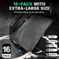 16 Pack Bulk Microfiber Towels for Cars, Microfiber Drying Towel, 35" x 24" | Extra-Large, Ultra-Absorbant Microfiber Drying Towel for Cars and Trucks, Super Absorbent Car Drying Towel, 600GSM