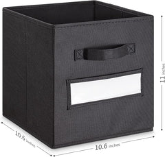 11 Inch Storage Cube,Storage bin,cube storage (Set of 10) Foldable Fabric Cube Storage Bins with 10 Labels Window Cards & a Pen,Baskets Containers for Shelves,Closet Organizers Box,Black