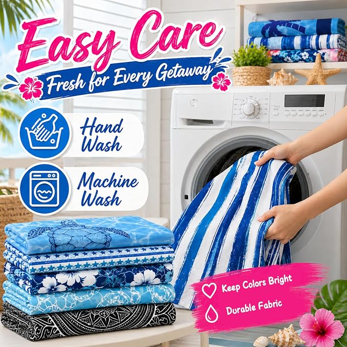 12 Pack Microfiber Beach Towel Set, 32x71 Oversized Extra Large Swim Pool Towel, Soft Fiber Beach Towels Set for Summer Travel, Spa, Swim Pool Accessories, Vacation Essential Gift (Blue and Floral Pac