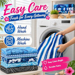12 Pack Microfiber Beach Towel Set, 32x71 Oversized Extra Large Swim Pool Towel, Soft Fiber Beach Towels Set for Summer Travel, Spa, Swim Pool Accessories, Vacation Essential Gift (Blue and Floral Pac