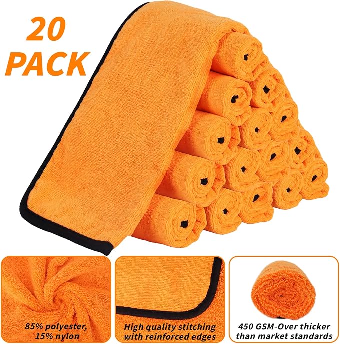 20 Pack Microfiber Car Drying Towel, 24 x 16 Inch Car Microfiber Cleaning Towels Bulk, Lint-Free, Quick Drying, Dual-Sided Detailing Buffing Polishing Waxing Soft Towels for SUV, Truck and Boats