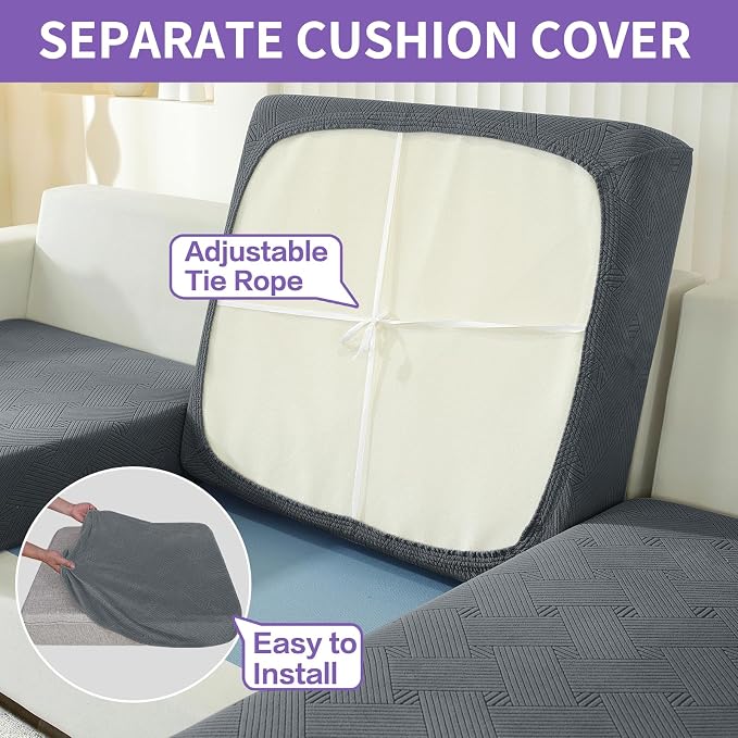 2025 Striped XL-Sofa Covers 4 Piece, Stretch Couch Covers for Extra Large Sofa, Anti Slip Oversized Slipcovers with Bottom Ties, Thick Durable Washable, Soft Cozy Protector (71"-91", Dark Grey)