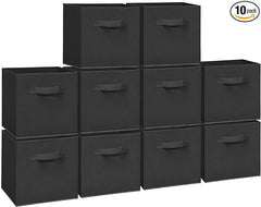 11 Inch Fabric Storage Cubes, Sturdy Foldable Storage Bins, Heavy Duty Cube Organizer for Clothes, Blankets, Shelves, Closets, Bedroom, Living Room, Black, 10 Pack