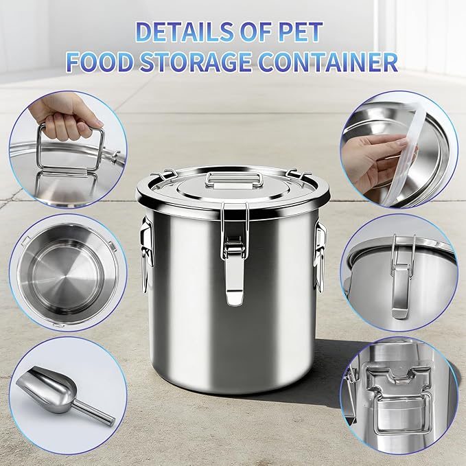 10 lb Stainless Steel Dog Food Storage Container, Airtight Metal Pet Food Storage Bin with Lid and Scoop, Large Dog Food Container for Dry Food, Keep Fresh, Easy to Clean