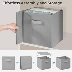 11 Inch Fabric Storage Cubes, Sturdy Foldable Storage Bins, Heavy Duty Cube Organizer for Clothes, Blankets, Shelves, Closets, Bedroom, Living Room, Gray, 6 Pack