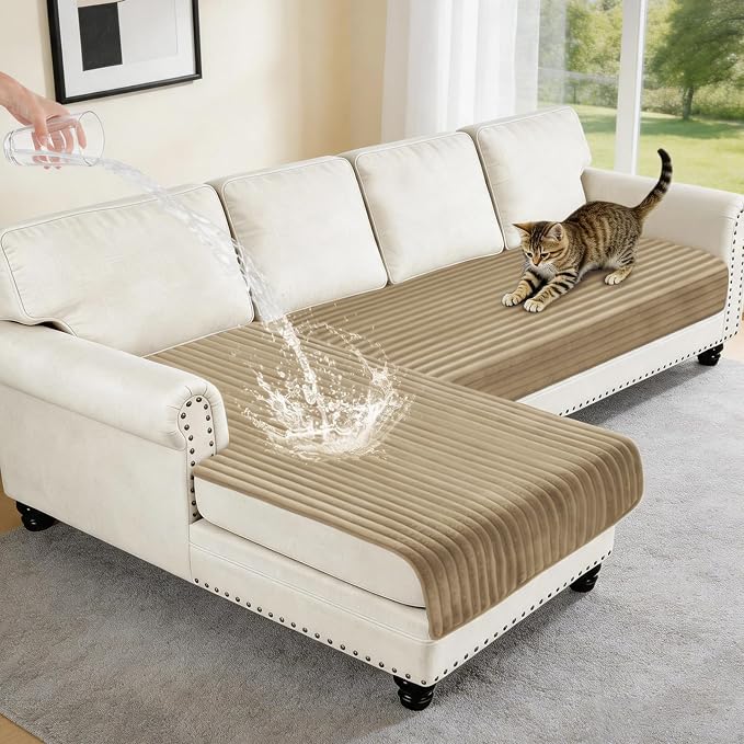 100% Waterproof Couch Covers for Sectional Sofa, Washable Couch Cover, L Shaped Couch Cover for Dogs, Non Slip 2 Pieces Sofa Cover Pet Friendly, 35"x63"+35"x70.9"-Camel