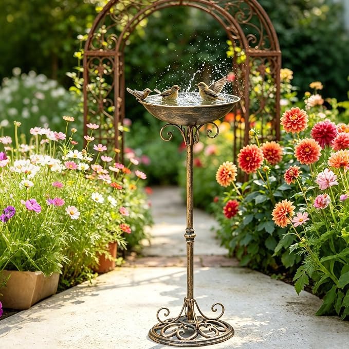 27.6" H Cast Iron BirdBaths for Outdoors,Metal Bird Bath for Outside | Standing Bird Feeder,Home Garden Lawn Yard Decorations