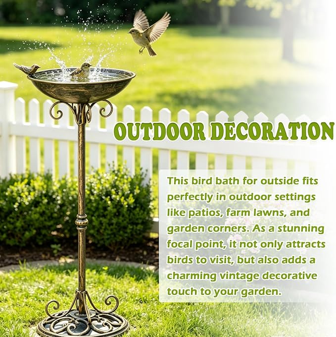 27.6" H Cast Iron BirdBaths for Outdoors,Metal Bird Bath for Outside | Standing Bird Feeder,Home Garden Lawn Yard Decorations