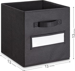13x13x13 storage cube bins (Set of 10) Fabric storage cubes with 10 Labels Window Cards & a Pen, storage cubes 13x13, Collapsible 13 inch cube storage bins, Cubby Organizer Boxes, Black