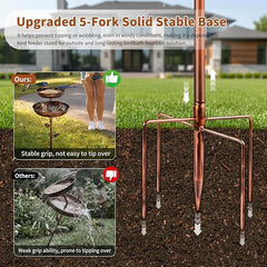 2-in-1 Tall Bird Bath and Feeder for Outdoors, 47" Adjustable Metal Standing Birdfeeder with 5-Prong Base, Antique Copper Finish Rustproof Water Bowl & Seed Tray Station for Garden Yard Patio Decor