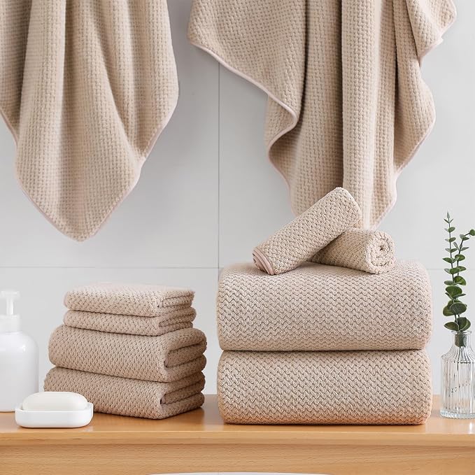 18 Piece Microfiber Bath Towels Set - 6 Bath Sheets,6 Hand Towels And 6 Washcloths,Soft Family Towels,Highly Absorbent Bathroom Towel,Quick Dry Shower Towel Luxury Towels For Hotel Spa Dorm-Camel