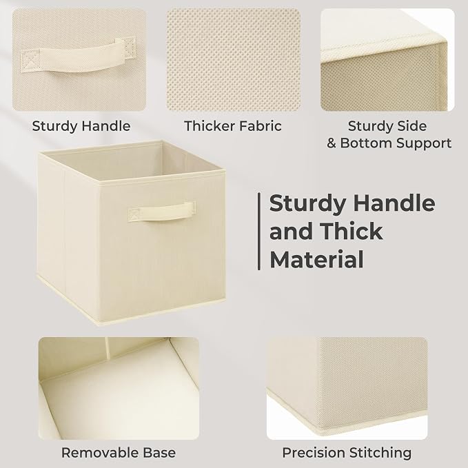 11 Inch Fabric Storage Cubes, Sturdy Foldable Storage Bins, Heavy Duty Cube Organizer for Clothes, Blankets, Shelves, Closets, Bedroom, Living Room, Beige, 9 Pack