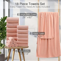 18 Piece Family Bath Towel Set Include 6 Bath Towels,6 Hand Towels and 6 Washcloths Soft Bathroom Towel with Hanging Loops,Highly Absorbent Quick Dry Towels Set for Bathroom,Hotel and Spa-Orange
