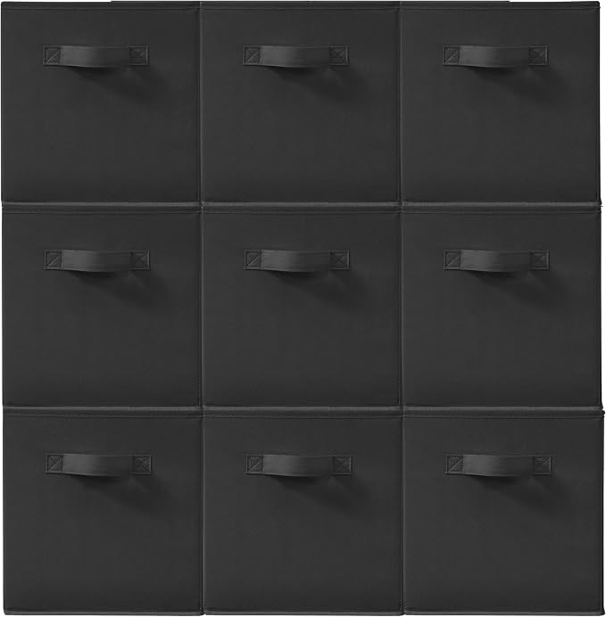 11 Inch Fabric Storage Cubes, Sturdy Foldable Storage Bins, Heavy Duty Cube Organizer for Clothes, Blankets, Shelves, Closets, Bedroom, Living Room, Black, 9 Pack
