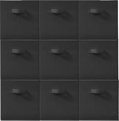 11 Inch Fabric Storage Cubes, Sturdy Foldable Storage Bins, Heavy Duty Cube Organizer for Clothes, Blankets, Shelves, Closets, Bedroom, Living Room, Black, 9 Pack