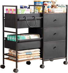 2-in-1 Baby Diaper Caddy Organizer and Storage-3 Tier Rolling Baby Cart with Dividers and Drawers, Baby Essentials for Nursery Storage, Mobile Utility Cart with Wheels Large Capacity Easy To Assemble